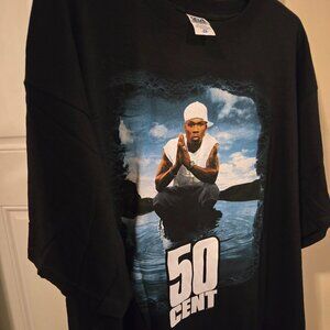 Vintage Anvil Mens 50 Cent Graphic Regular Fit T-Shirt Short Sleeve Sz 2X Black